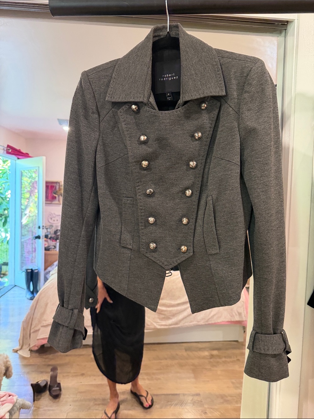 Robert Rodriguez Gray Double-Breasted Military-Inspired Blazer vintage Y2K